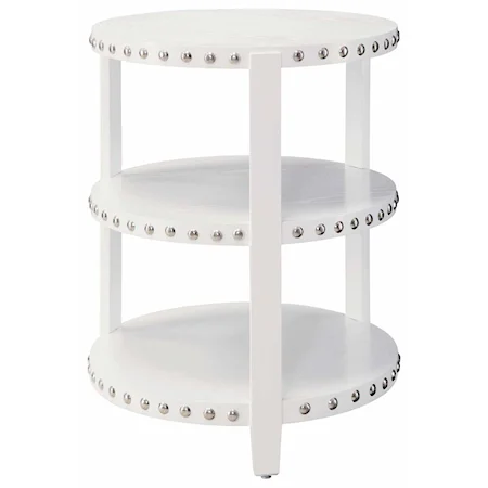 White Hot 3 Tier Accent Table W/ Chrome Nailhead Trim